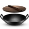 Klee Pre-Seasoned Cast Iron Wok with 2 Handles and Wooden Wok Lid, 14-inch