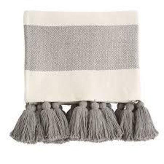 Mud Pie Striped Woven Tassel Tan Throw Blanket