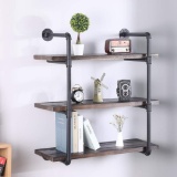 Pipe Shelf with 3 Tier, Rustic Solid Pine Wood Decorative Accent Industrial Wall Retro Espresso