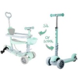 5 in 1 Kids Kick Scooter, 3 Wheels Walker with Removable Seat and Back Rest