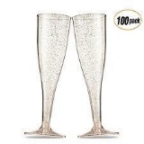 Gold Glitter Plastic Champagne Flutes Clear Plastic Toasting Glasses Disposable - $22.99MSRP