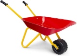 HAPPYGRILL Kids Wheelbarrow, Yard Rover Steel Tray, Metal Construction Toys Kart (Red) - $35.99 MSRP