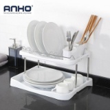 Anho Kitchen 2 Tier Dish Drainer Drying Rack Washing Organizer, White (KPO-0519) - $29.99 MSRP