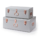 Grey Storage Trunks - Set of 2 With Rose Gold Handles