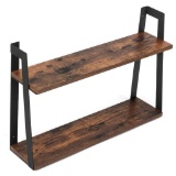 Floating Shelf,2 Tier Rustic Wall Shelf for Books,DVDs in Living Room, Bedroom, Kitchen,Wall Mounted