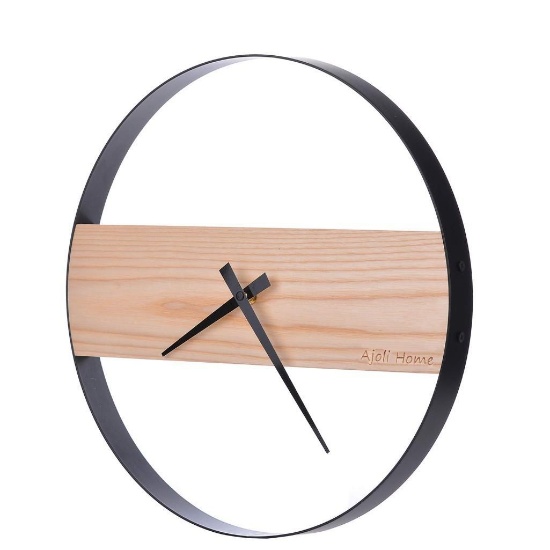 Modern round non-ticking battery operated wood wall clock