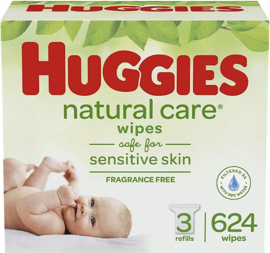 Huggies Natural Care Unscented Baby Wipes, Sensitive, 3 Refill Packs (624 Total Wipes) - $13.98 MSRP