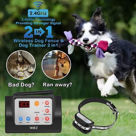 Wiez Dog Fence Wireless & Training Collar Outdoor 2-in-1, Electric Wireless Fence - $149.99 MSRP