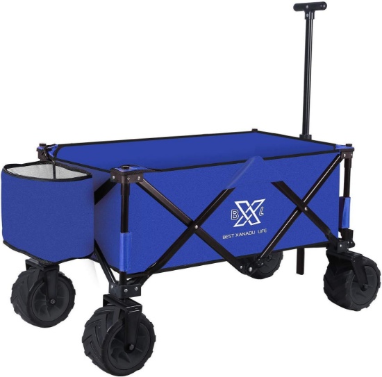 BXL Heavy Duty Collapsible Folding Garden Cart Utility Wagon for Shopping Outdoors