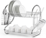 Glotoch Dish Drying Rack, 2 Tier Dish Rack with Utensil Holder, Cup Holder , Silver - $19.99 MSRP