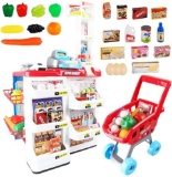 DQQ 32 Piece Cash Supermarket Playset with Working Scanner Register Shopping Cart Play MSRP-$76.99