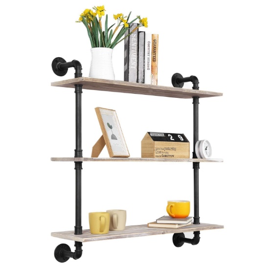 MyGift 3-Shelf Industrial Style Pipe & Rustic Wood Wall Mounted Shelving Unit $59.99 MSRP