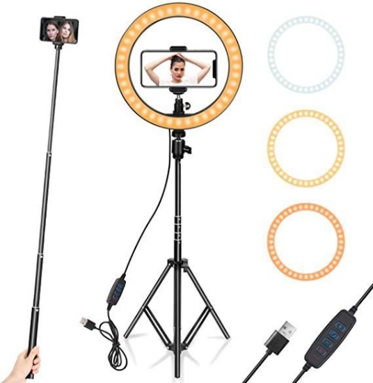 Ring Light 10" with Tripod Stand and Phone Holder for YouTube Video, Desktop Camera Led Ring Light