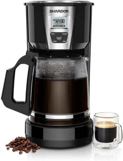 Programmable Shardor Drip Coffee Machine, 15 Cups of Brewed Coffee, Auto Start and Stop, Brew Force