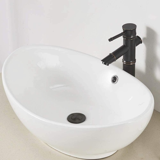 Comllen Modern Egg Shape Above Counter White Porcelain Ceramic Bathroom Vessel Sink