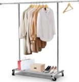 Simple Trending Clothing Garment Rack with Wheels and Bottom Shelves, Extendable - $33.31 MSRP