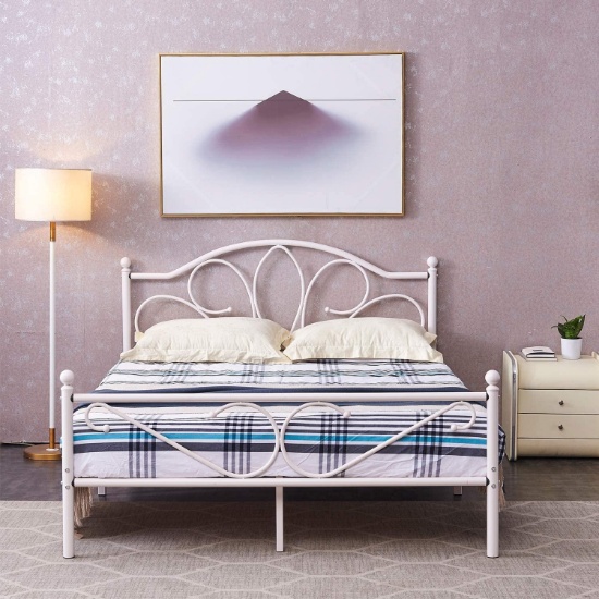 GreenForest Bed Frame Queen Size with Headboard and Footboard Mattress Foundation Square Slats Metal