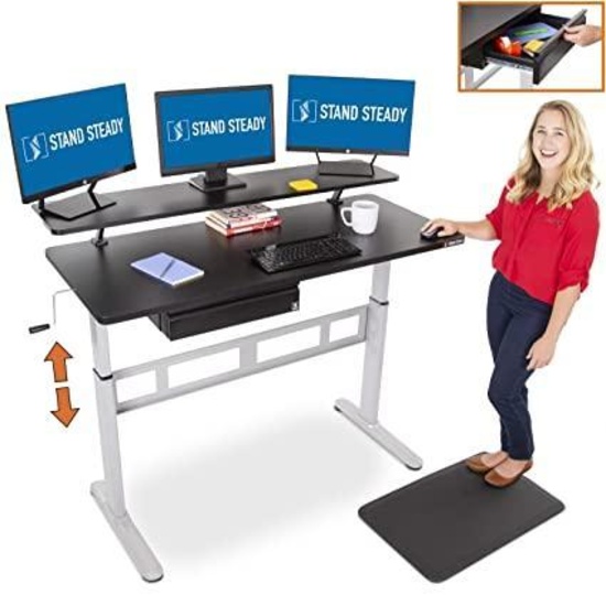 Tranzendesk 55 Inch Standing Desk with 55 Inch Clamp On Shelf - Easy Crank Stand Desk