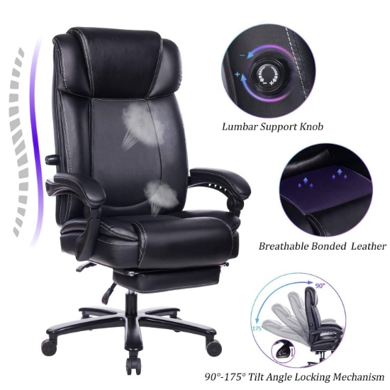 REFICCER Big and Tall Reclining Leather Office Chair