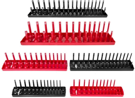 6PCS Socket Organizer Tray Set, Red SAE & Black Metric Socket Storage Trays