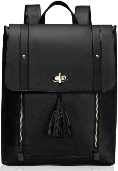 Estarer Upgraded Version Women PU Leather Backpack Laptop Vintage College School Rucksack (black)