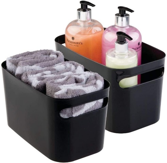 MDesign Deep Plastic Bathroom Vanity Storage Bin with Handles