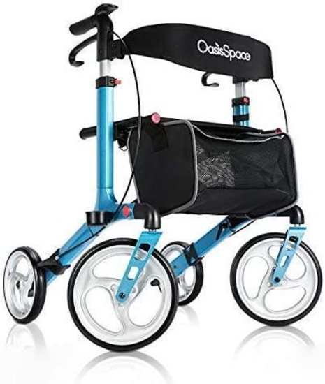 OasisSpace Aluminum Rollator Walker, with 10'' Wheels and Seat Compact Folding Design Lightweight