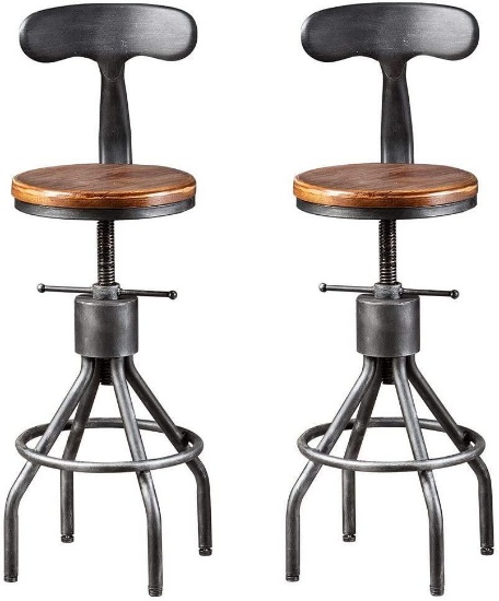 Bokkolik Set of 2 Vintage Bar Stool- Industrial Swivel Kitchen Dining Chair