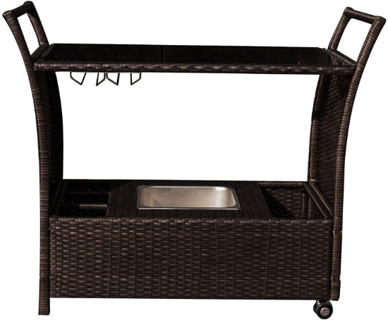 Island Retreat NU2057 Rolling Resin Wicker Bar for Pools and Patios 44"Lx18"Wx36"H,Black $173.96MSRP