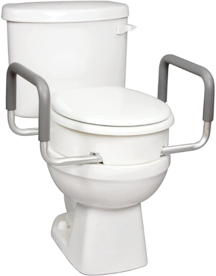 Carex 3.5 Inch Raised Toilet Seat with Arms - For Round Toilets - Elevated Toilet Riser $36.84 MSRP