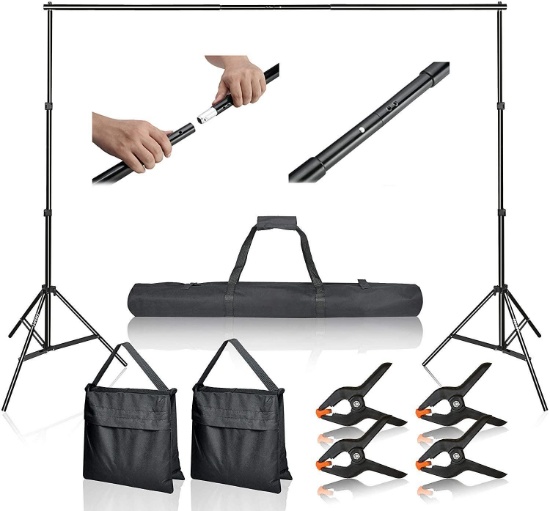 Emart Photo Video Studio 10Ft Adjustable Background Stand Backdrop System Kit w/Carry Bag $43.40MSRP