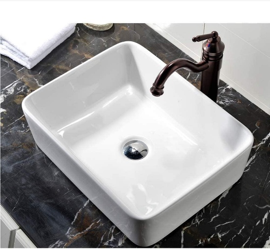 VCCUCINE Rectangle Above Counter Porcelain Ceramic Bathroom Vessel Vanity Sink Art Basin