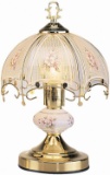 OK Lighting OK-609WG 14.25-Inch Touch Lamp with White Glass Floral Theme, Gold