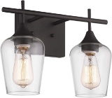 Osimir 2-Light Bathroom Vanity Light Fixtures Clear Glass Shade Oil Rubbed Bronze Finish $77.89 MSRP