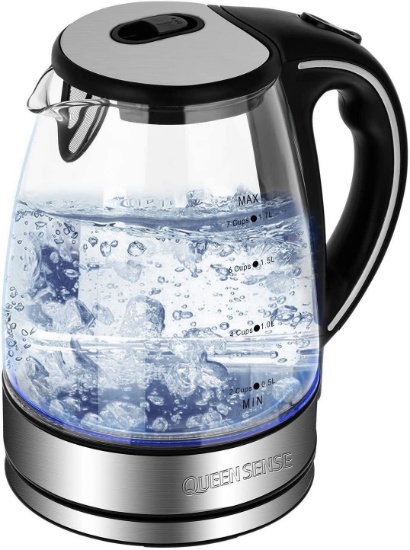 Queen Sense Electric Kettle, 1200W 1.8 Quarts Fast Boiling Glass Water Boiler with LED Indicator