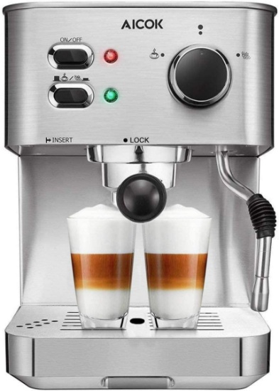 AICOK Espresso Machine, Cappuccino Coffee Maker with Milk Steamer Frother