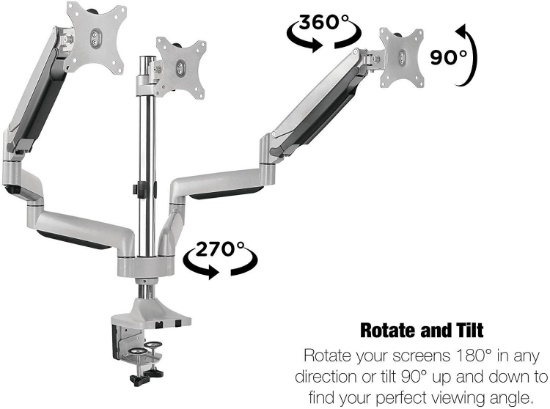 TechOrbits Three Monitor Stand Mount - Smart Swivel-Universal Fit for 13"-30" Screens - $129.95 MSRP