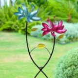 Exhart Double Lotus Flower Wind Spinners Garden Stake