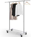 Simple Trending Standard Rod Clothing Garment Rack, Rolling, Chrome - $28.98 MSRP