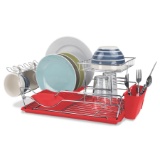 Home Basics Chrome and White 2-Tier Dish Drainer, Red