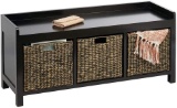 mDesign Entryway Bench with Natural Woven Hyacinth Storage Baskets