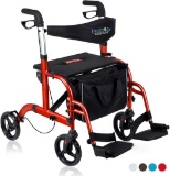 Health Line Massage Products 2 in 1 Rollator-Transport Chair w/Paded Seatrest,Cherry Red $165.99MSRP