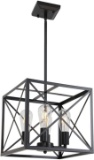 Melucee 4-Light Farmhouse Chandelier Black Finish Rustic Light Fixtures (430-4SQ-BL) - $145.99 MSRP