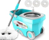 Tsmine Spin Mop Bucket System Stainless Steel Deluxe 360 Spinning Mop Bucket Floor Cleaning System