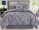 KingLinen 8 Piece Rochelle Pinched Pleat Comforter Set King Grey