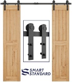 SmartStandard 6.6FT Heavy Duty Double Door Sliding Barn Door Hardware Kit-Smoothly and Quietly-Easy