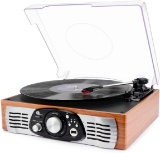 1byone Belt Drive 3 Speed Stereo Turntable with Built in Speakers, Natural Wood