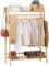 COPREE Bamboo Garment Coat Clothes Hanging Heavy Duty Rack with Top Shelf