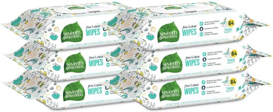 Seventh Generation Baby Wipes, Free & Clear Unscented and Sensitive, Gentle as Water, with Flip Top