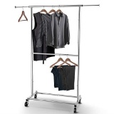 Double Rod Clothing Garment Rack Rolling Clothes Organizer On Wheels Chrome New $40.54 MSRP